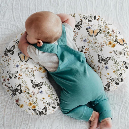 Summer Boho Floral Butterflies Nursing Pillow Covers for Boy Girl Vintage Wildflowers Leaves Nursery Feeding Pillowcase