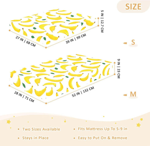 Mazeann Summer 52" 28" 9" Cute Banana Crib Sheets Soft Breathable Fitted Cotton Baby Crib Sheets Mattress Cover