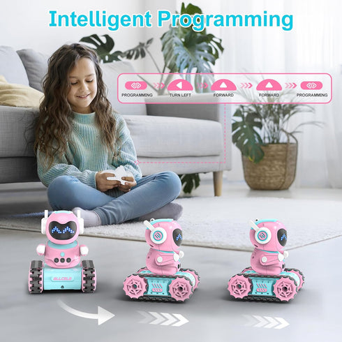 Programming, 3-8 ALLCELE LED RC Robot Toys for Girls with Music, Demo and LED Function, Remote Control Robot Toy, Gift