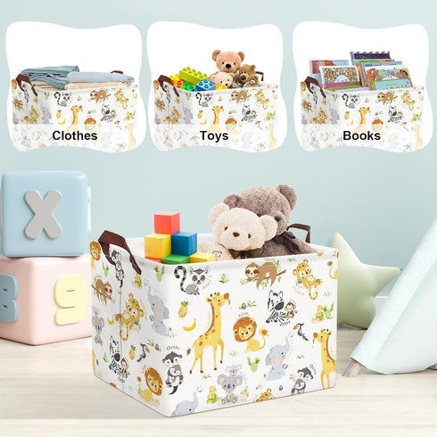 Clastyle Rectangular Baby Storage Basket, Large Collapsible Kid Toy Bin, Nursery Classroom Books Shelf, Giraffe Lion