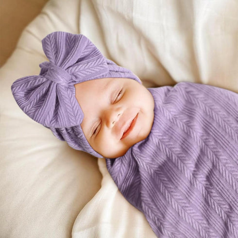 DRESHOW BQUBO Newborn Receiving Blanket Toddler Warm for Girls with Matching Bow Hat and Bow Headband Shower Gift