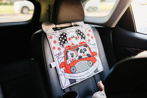 Car Toys for Babies - Infant Car Seat Toy with High Contrast Colors, Reversible Design, Baby Safe Mirror and Storage