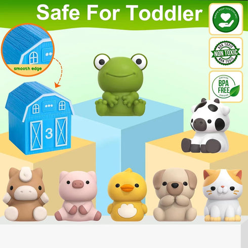 Learning Toy for Toddlers 1-3, 10 Farm Animal Toys & Barns, Montessori Educational Sensory Gift