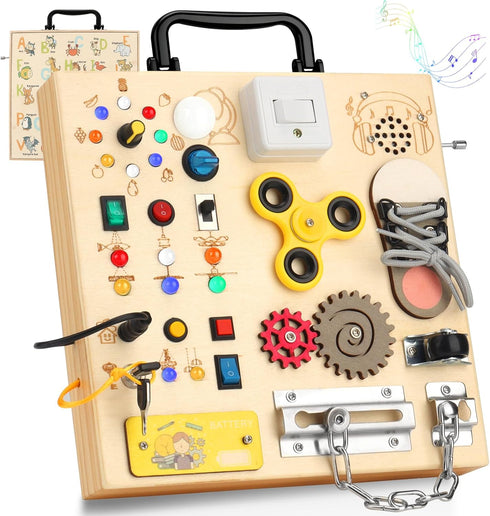 Wooden Busy Board with LED LightMontessori Baby Learning Toys for Toddlers ,