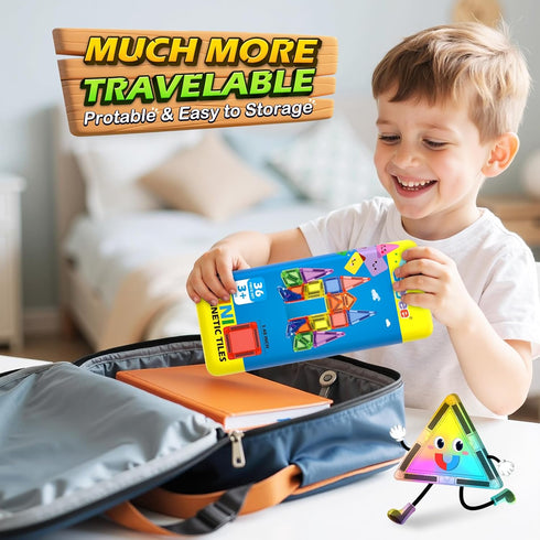 3 4 5 6 7 8+ Soyee Mini Magnetic Tiles Travel Toddler Toys with Metal Tin Portable STEM Building Kids Toys for Years
