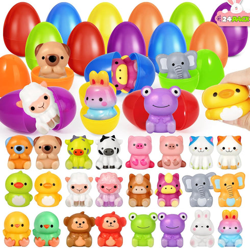 Shemira 24 Pack Easter Eggs Filled with Animals Slow Rising Toys, Easter