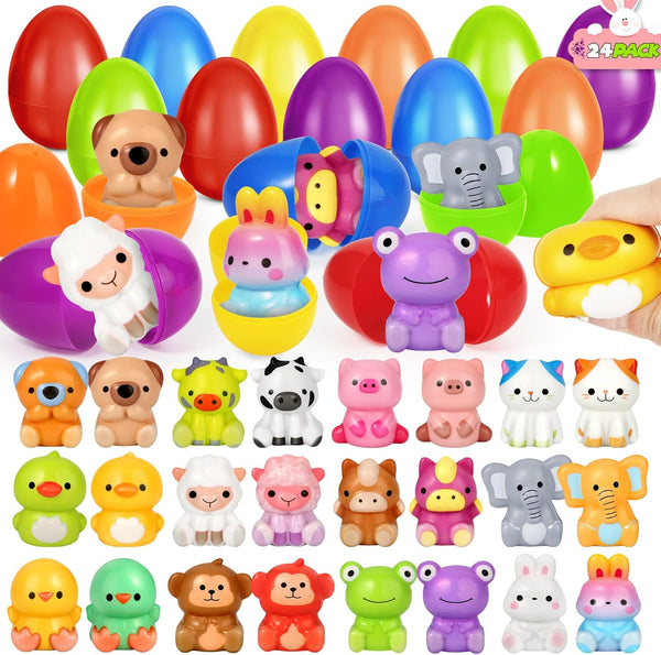 Shemira 24 Pack Easter Eggs Filled with Animals Slow Rising Toys, Easter