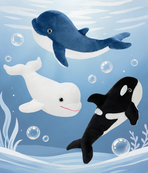 Animal,3PCS Set,Orca Tezituor Whale Stuffed Whales Plush Toys Whale,Beluga Whale,Blue Whale,Gifts for Kids Boys Girls