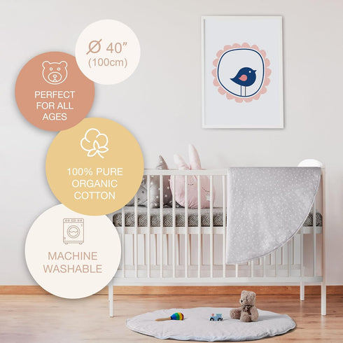 Tummy (40"x40") Byrd & Blume Round Baby Play Mat, Organic Cotton Soft Padded Nursery Floor Mat, Safe Hypoallergenic