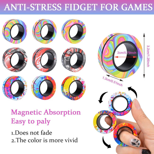 18Pcs Set, Cevioce Magnetic Rings Fidget Toy ADHD Anxiety Magnetic Fidget Toys Adults Fidget Spinner Rings for Relief
