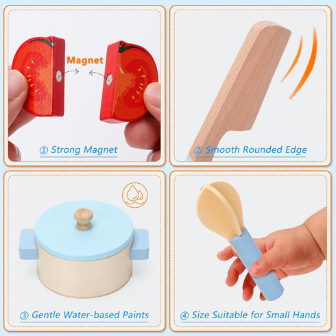 BGdoyz Set, Set Playset, Playset Play Kitchen Accessories, Wooden Play Cooking Pretend Play Kitchen for Kids, Including