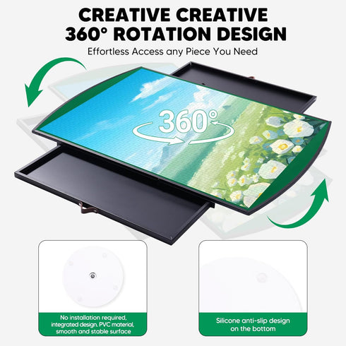1500 2 25"x34" 360 Pieces Rotating Puzzle Board with Drawers and Protective Cover, Aluminum Alloy Jigsaw Puzzle Table