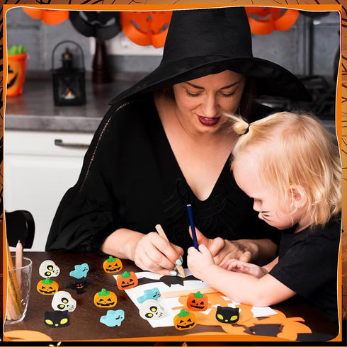 Halloween Erasers for Kids Bulk, 50 Pcs Large Pumpkin, Ghost, Skull, and Bat Erasers for Halloween Party Decoration