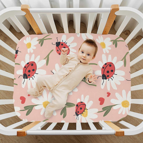 KJIZMO 28 52 inches Ladybugs and Daisies Fitted Crib Sheets Soft Crib Sheet Fits Standard Crib & Toddler Bed Mattress