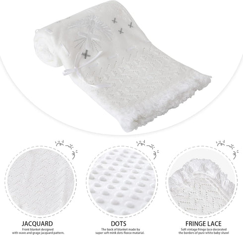 37x39 Booulfi Baby Christening Blanket Baby Blankets Neutral Newborn Essentials White Nursery Blankets Knitted Baptism