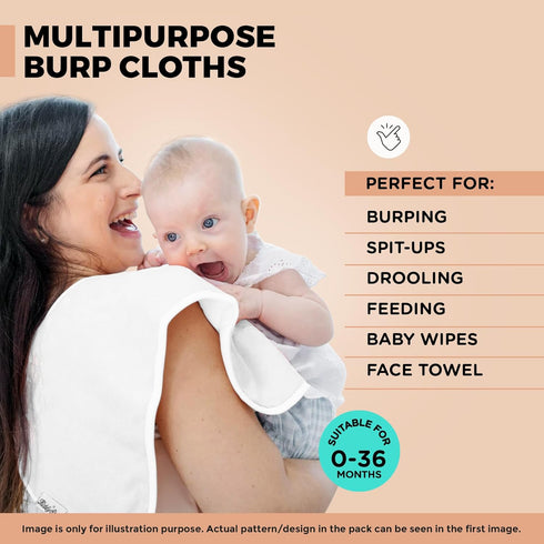 Premium Quality Organic Cotton 5 Pack Baby Burp Cloths – Large, Ultra Soft & Absorbent 3 Layer Burping Rags