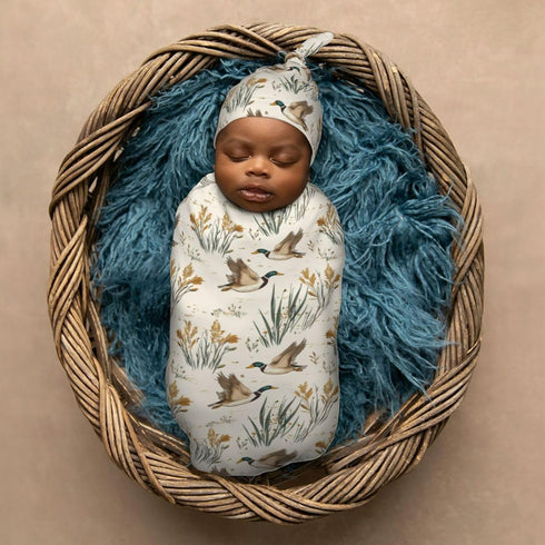 Sets Vintage Mallard Ducks Flying Newborn Swaddle Blankets Hat Soft Baby Receiving Blanket Swaddle Sack for Baby Shower