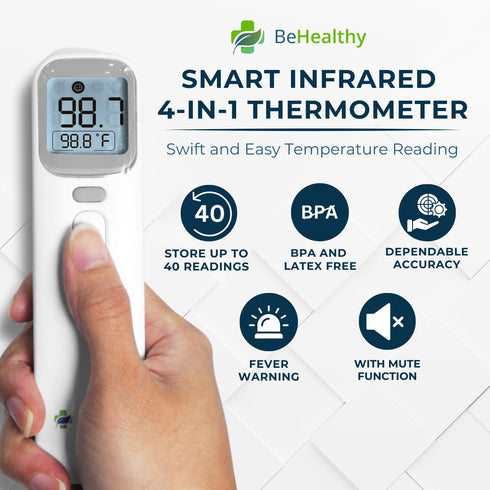 Multifunction 4-in-1 Infrared Thermometer, Non-Contact, Large LCD Display, High Accuracy, Forehead and Ear Thermometer