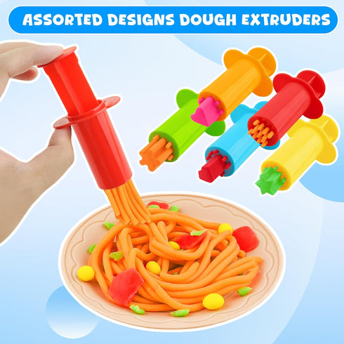Play Dough Tools Kit, 12 pcs Plastic Playdough Tools with Extruders, Scissors, Rollers and Cutters in Random Color