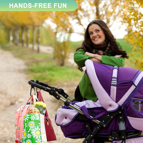 Augwontior 2 Pack Stroller Hooks for Bags, Non-Slip Stroller Clips and Hooks, Adjustable Stroller Carabiner Clip, Baby