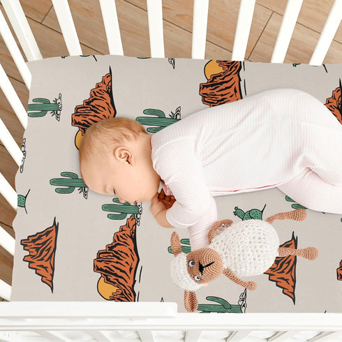 KICPOAY 52 28 Cactus Cowboy Boho Fitted Crib Sheets Stretchy Portable Playard Sheets for Baby Toddler, Breathable Soft
