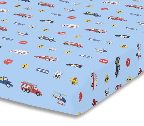 Baby Boy Fitted Crib Sheet Police, Fire and Rescue, 100% Soft Breathable