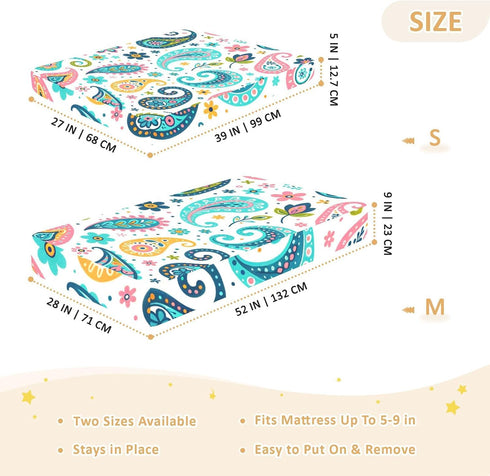 CZXW 52" 28" Cute Paisley and Flowers Crib Sheets Fitted x Natural Cotton Soft & Breathable for Baby Crib Mattress