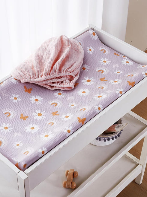 2 Pack(Pink TILLYOU Muslin Changing Pad Cover for Baby Girls Boys, Soft and Breathable Cotton Diaper Changing Table