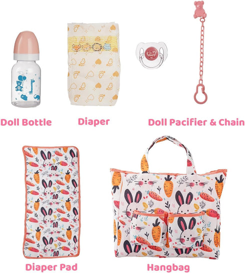 7 Set 17-22 Inch Set, BABESIDE Pcs Reborn Doll Accessories for Dolls, Feeding and Care Including Diaper Bag, Great