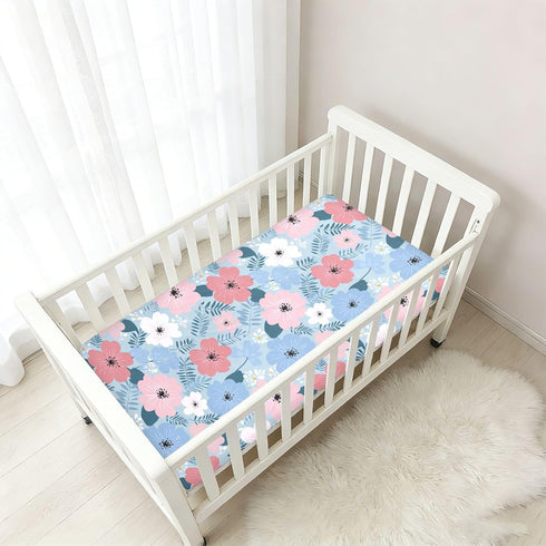 miaozhen 1 Pack 52x28 Cotton Baby Crib Sheets Soft Cute Cartoon Spring Wildflower Crib Mattress Sheet for Nursery Decor