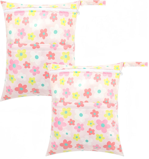 TSD 2-Pack Baby Wet Dry Bags Waterproof Reusable Diaper Bags with Two Zippered