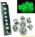 BESCON DARK ELVES Glowing Dice Set (7 piece), Oversized GLOW in DARK Carved RPG Dice Set