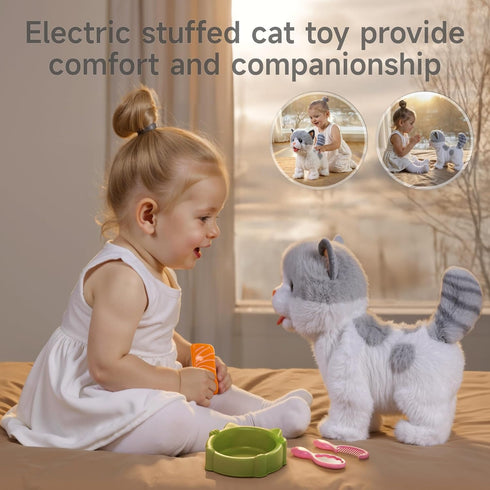 3 4 5 6+ OR OR TU Walking Toy Cat with Remote Control Leash, Plush Cat Electronic Interactive Toys for Kids, Shake
