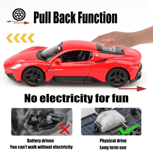 1/36 Scale Maserati MC20 Diecast Model Car, Pull Back Vehicles Toy Cars for Boys and Girls