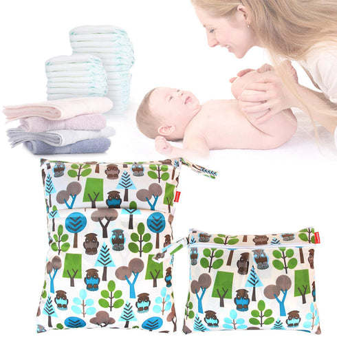2pcs Damero Travel Wet and Dry Bag, Reusable Wet Bags Organizer with Two Zippered Pocket for Cloth Diaper, Pumping