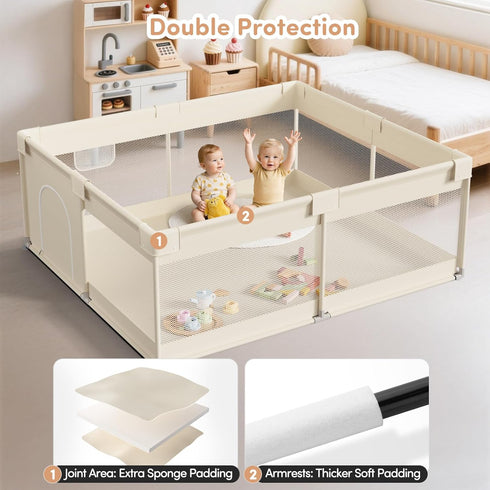 Mloong 6959in Large Baby Playpen for Toddler - Babies Play Pen Playard Active Center Beige