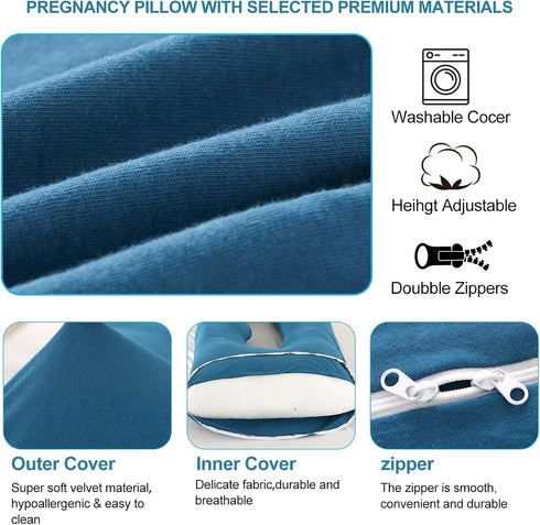 Jcickt Pillow,59 inch Pregnancy Pillow J-Shaped Full Body with Jersey Cover Easy to Remove and Wash, Support Pregnant
