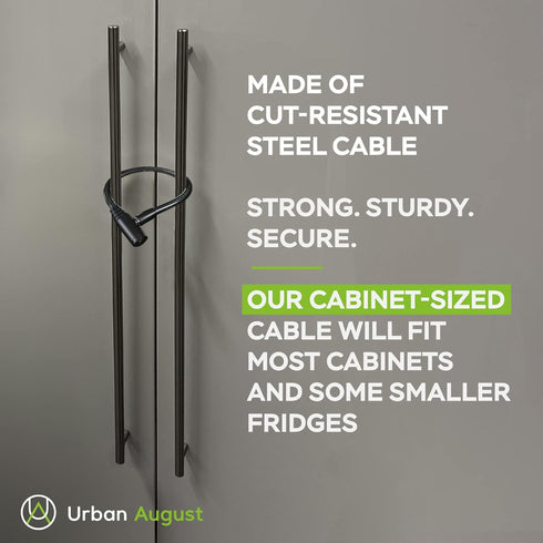 Urban August Child-Proof Refrigerator Lock | Cable Lock for French Door Fridge, Bike, Stroller, & Helmet | Small, Black