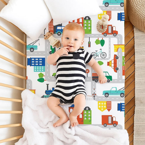 Set 2, 24x38 Mattress-Homes Mini Crib Sheets of Fitted Sheets for Mini Crib & Portable Mattress, Soft, Breathable