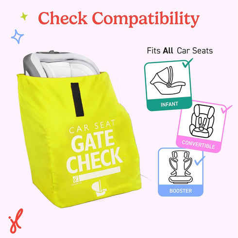 J.L. Childress Gate Check Travel Bag for Car Seats - Car Seat Travel Bag for Airplane, Includes AIRTAG Holder, Fits All