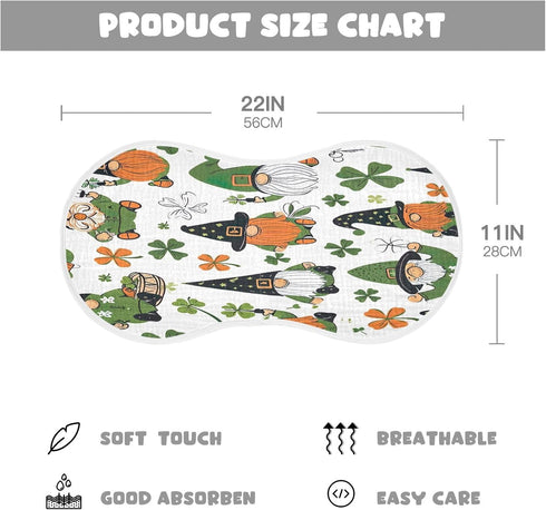 YETTASBIN St. Patrick's Day Gnome Muslin Baby Burp Cloth, Super Soft Absorbent Cotton Burp Rag Baby Bibs Feeding Cloth