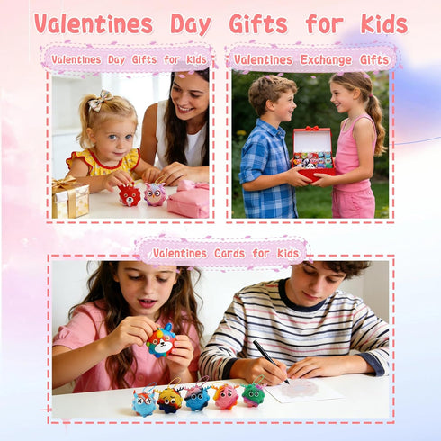 Supovil 48Pack 3D Valentine Day Gifts for Kids,Valentines Cards with Pop Fidget Toys Bulk Stress Ball, Easter Basket