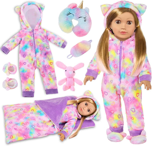 American 18" Doll Clothes and Sleep Bag Accessories,Sleepover Outfit Set Fits 18