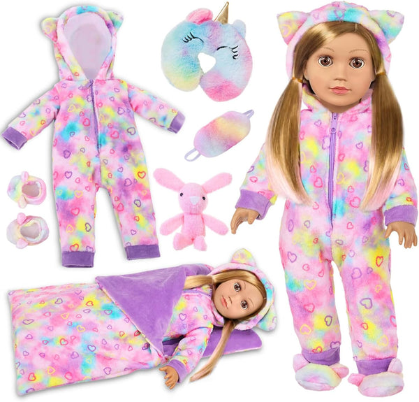 American 18" Doll Clothes and Sleep Bag Accessories,Sleepover Outfit Set Fits 18