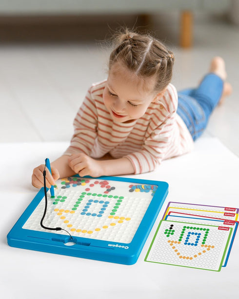 3 4 5 6 Coogam Magnetic Drawing Board, Large Magnet Doodle Board with Pen and Dot Beads, Color Shape Pattern Art Pad