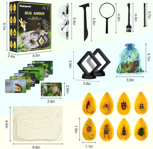 Bigger Amber Dig Kit - 8 Different Artificial Insect Resin, Excavate Unique Insect Specimens for Kids