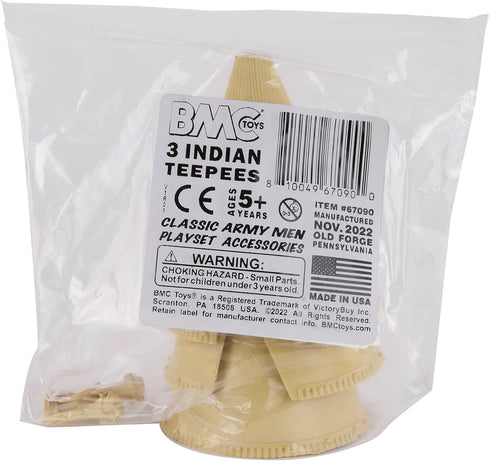 BMC Classic Plains Indian Teepees - Tan 3pc Western Plastic Playset Accessories