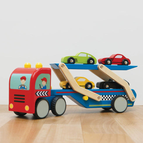 Le Toy Van Motors, Planes & Garages Race Car Transporter Set, Premium Wooden Toys for Kids Ages 3 and Up