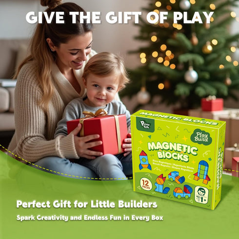 1-3, 3D Set, (12pcs) Pairez Toys Magnetic Building Blocks, Large Magnetic Blocks for Kids Ages Geometric Shapes