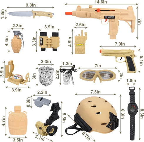 17 PCS Kids Army Costume - Military Soldier Dress Up Role Play Set with Camouflage Vest and Accessories